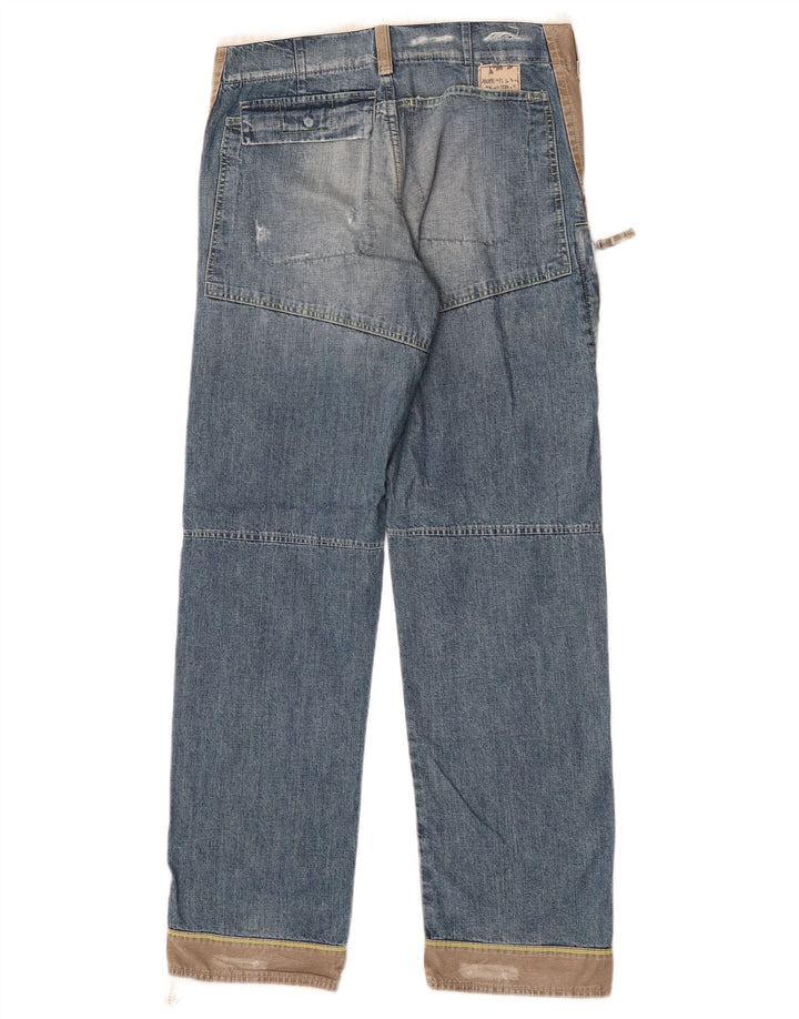 Vintage Mens Distressed Straight Jeans W32 L34 Blue Colourblock Retro