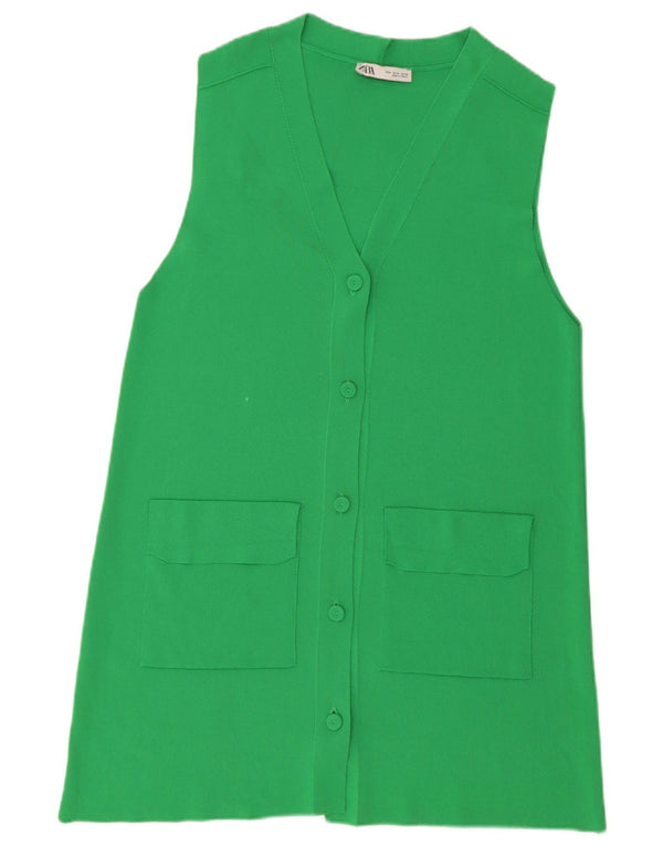 Zara Womens Longline Sleeveless Cardigan Sweater UK 14 Medium Green