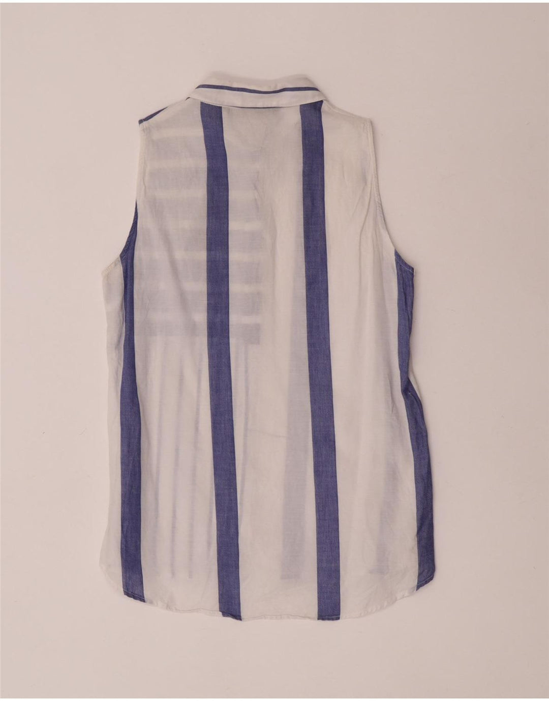 Zara Womens Sleeveless Shirt Blouse UK 12 Medium Navy Blue Striped