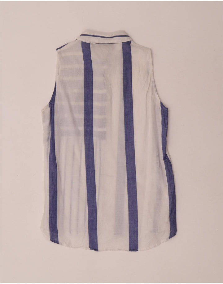Zara Womens Sleeveless Shirt Blouse UK 12 Medium Navy Blue Striped