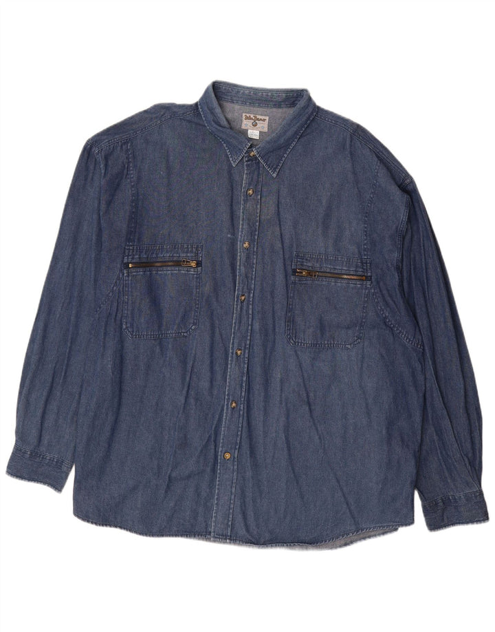 JOHN BANER Mens Denim Shirt Size 18 2XL Navy Blue Cotton