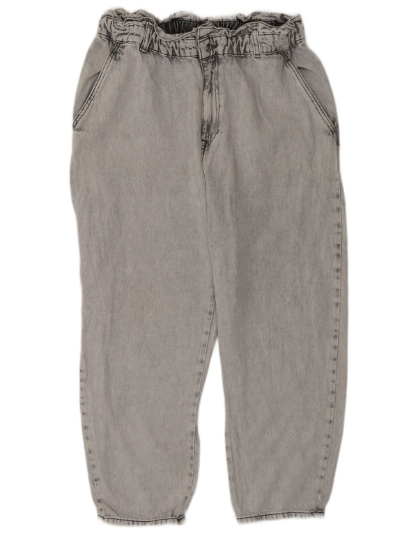 Zara Womens Loose Fit High Waist Cropped Jeans EU 44 XL W34 L25 Grey