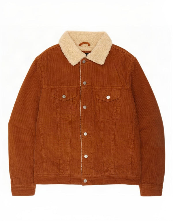 Zara Mens Sherpa Corduroy Jacket UK 40 Large Brown Colourblock Cotton
