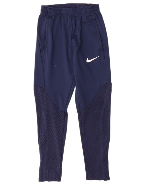 Nike Boys Dri Fit Tracksuit Trousers 8-9 Years Small Navy Blue Geometric