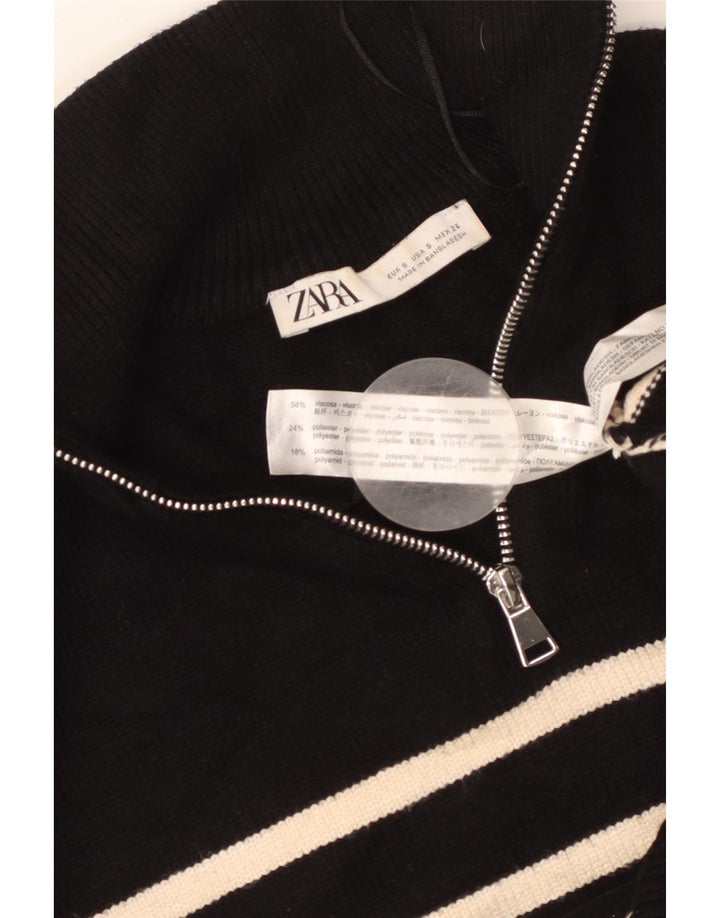 ZARA Womens Oversized Zip Neck Jumper Sweater UK 10 Small Black Striped
