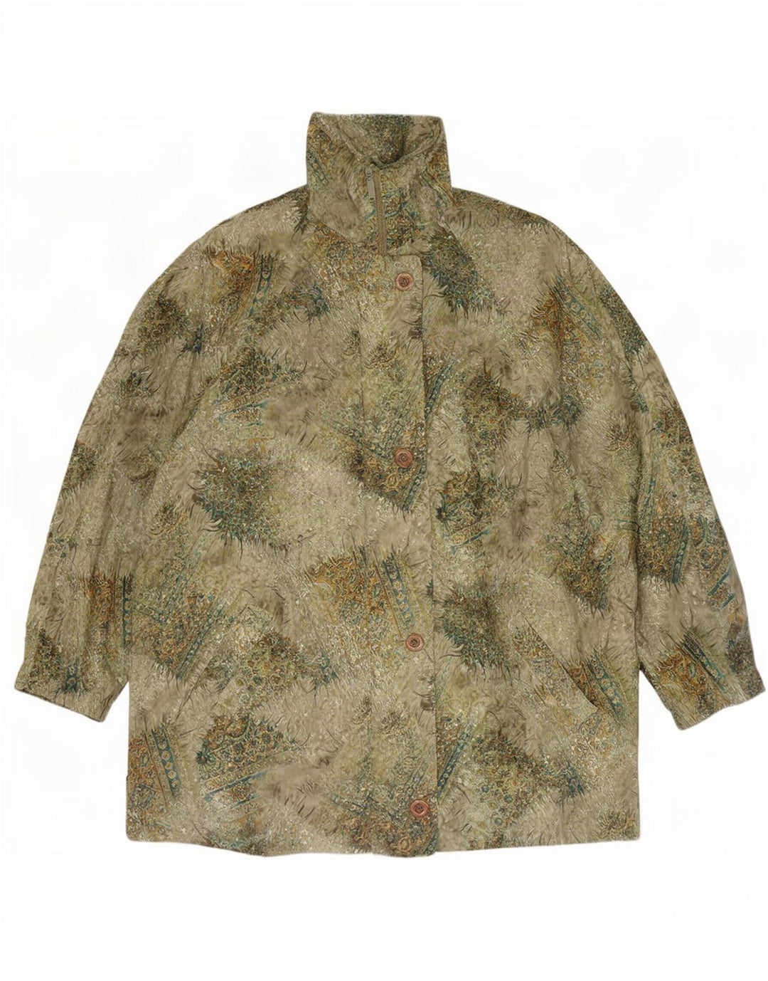 Vintage Womens Windbreaker Coat UK 20 2XL Green Floral Polyester