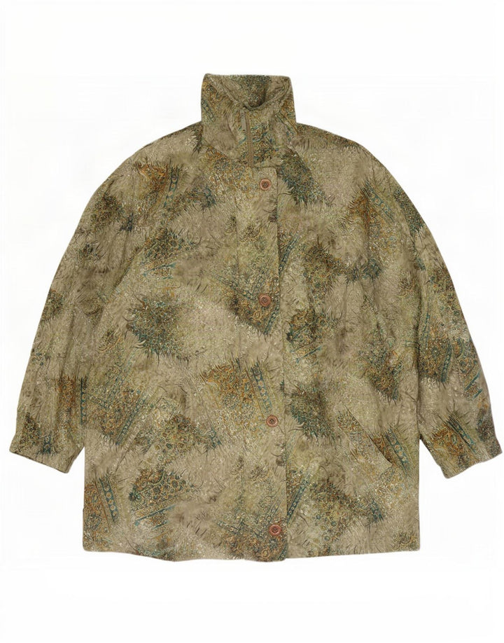 Vintage Womens Windbreaker Coat UK 20 2XL Green Floral Polyester