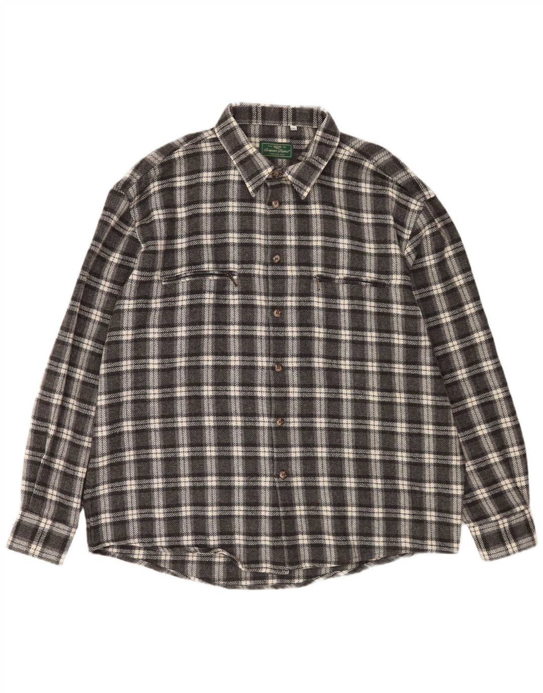 European Project Mens Flannel Shirt 2XL Grey Check Wool