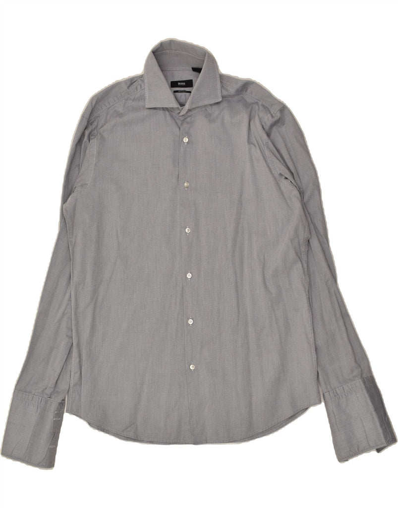 HUGO BOSS Mens Regular Fit Shirt Size 42 16 1/2 Large Grey Spotted Cotton | Vintage Hugo Boss | Thrift | Second-Hand Hugo Boss | Used Clothing | Messina Hembry 