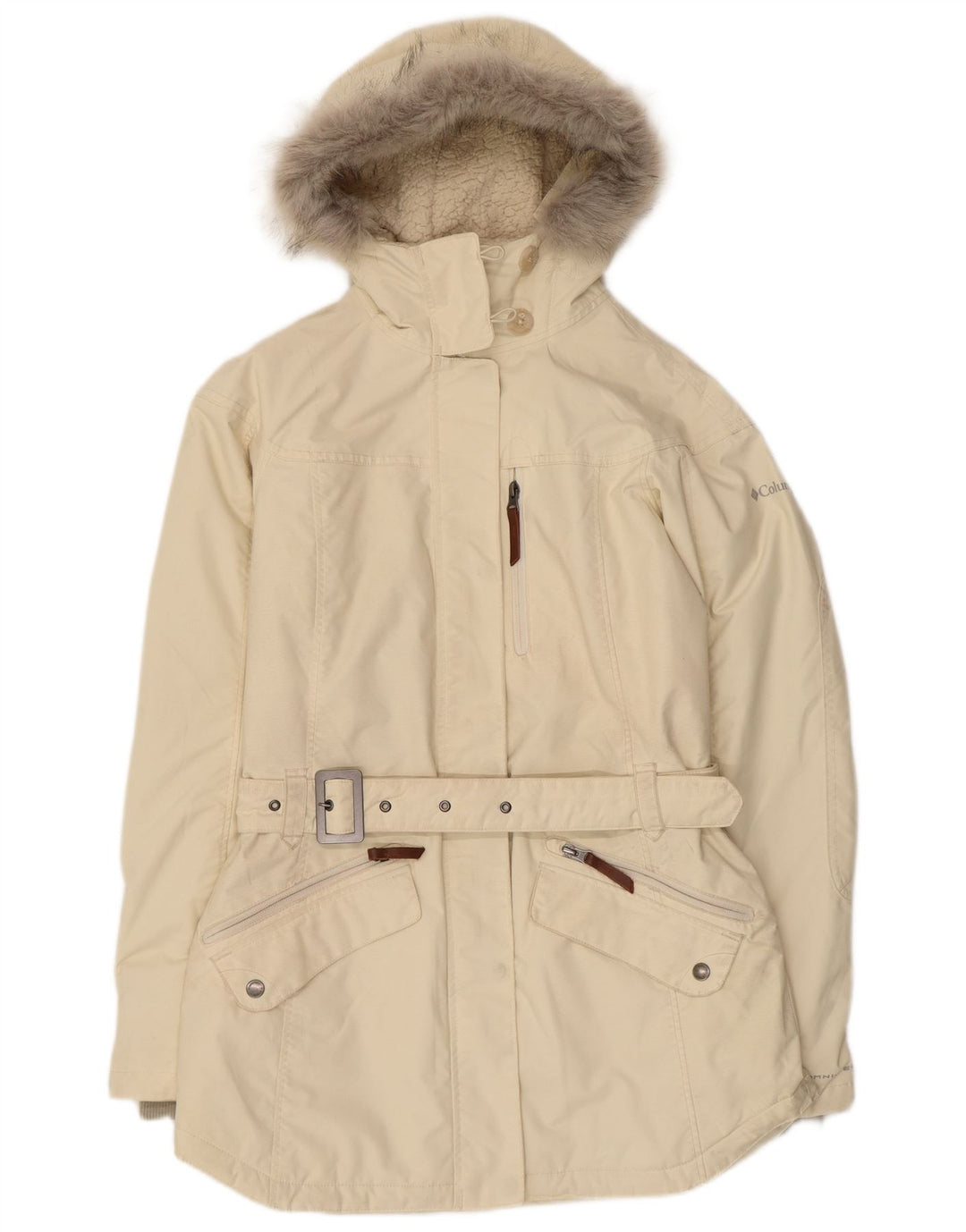 COLUMBIA Womens Hooded Windbreaker Coat UK 14 Medium Off White Nylon