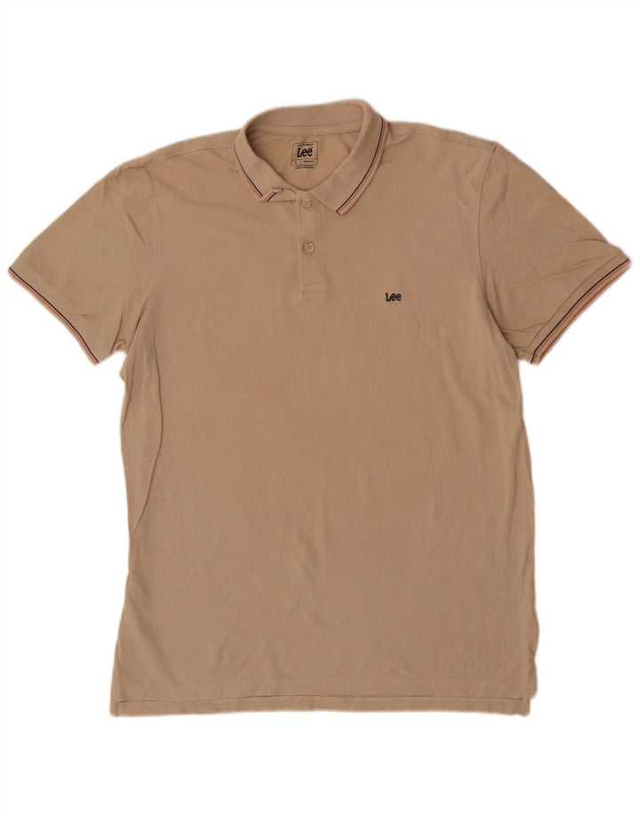 Lee Mens Regular Fit Polo Shirt Large Beige Striped Cotton