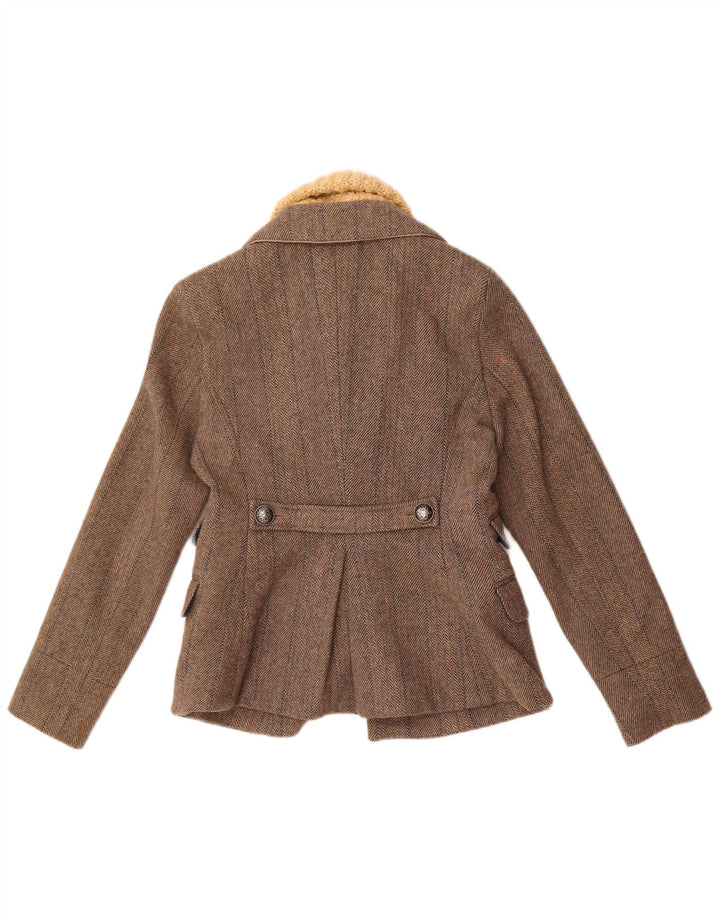 Superdry Womens 3 Button Blazer Jacket UK 14 Large Grey Herringbone Wool