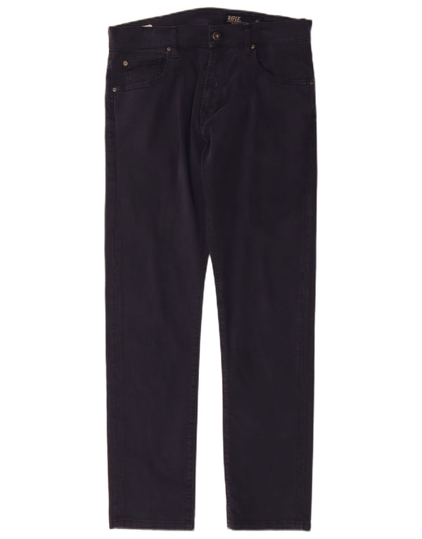 Rifle Mens Straight Casual Trousers W32 L30 Navy Blue Cotton