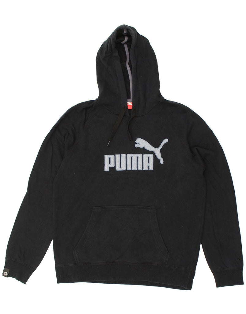 PUMA Mens Graphic Hoodie Jumper Small Black Cotton | Vintage Puma | Thrift | Second-Hand Puma | Used Clothing | Messina Hembry 