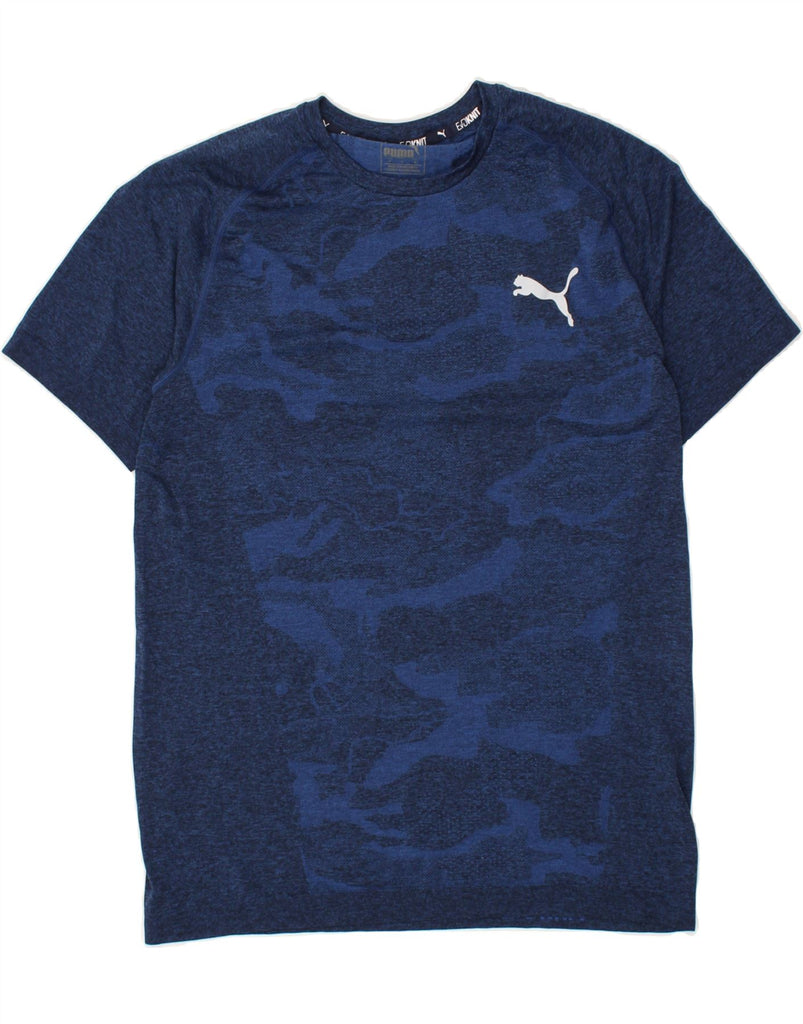 PUMA Mens T-Shirt Top Medium Navy Blue Camouflage | Vintage Puma | Thrift | Second-Hand Puma | Used Clothing | Messina Hembry 