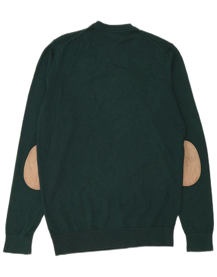 Lacoste Mens Crew Neck Jumper Sweater Size 4 Medium Green Wool