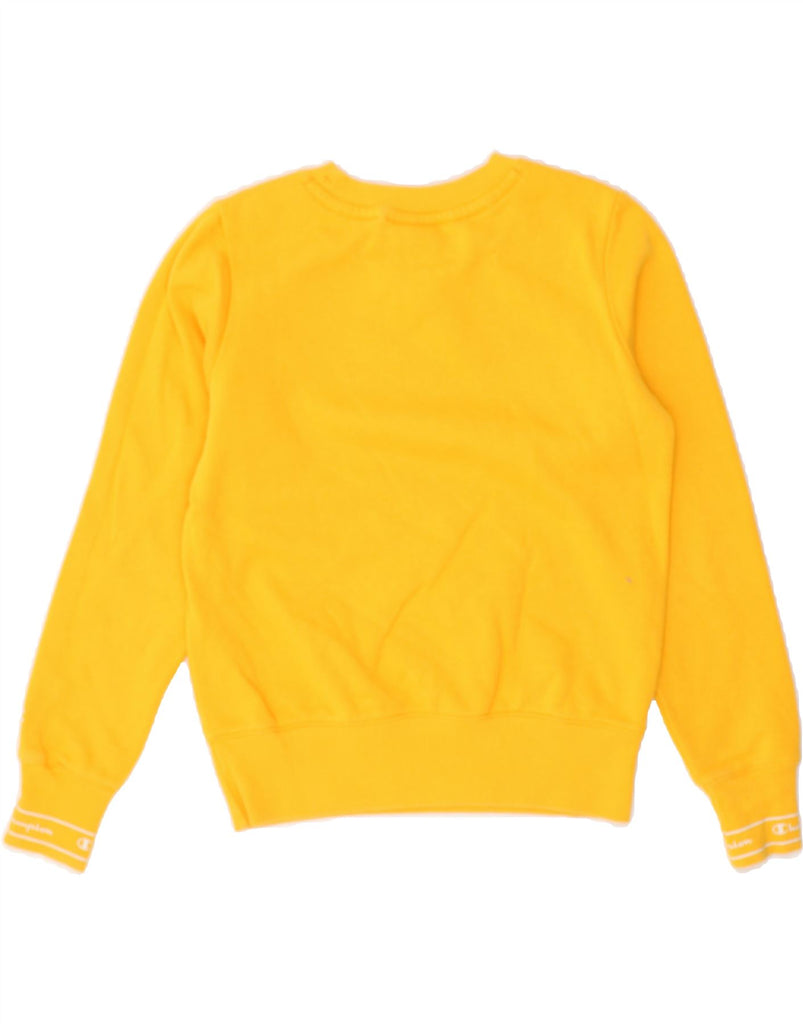 CHAMPION Womens Graphic Sweatshirt Jumper UK 6 XS Yellow | Vintage Champion | Thrift | Second-Hand Champion | Used Clothing | Messina Hembry 