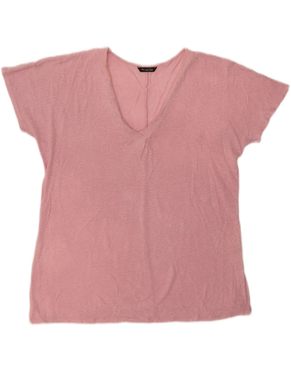 Massimo Dutti Womens T-Shirt Top UK 16 Large Pink Flecked