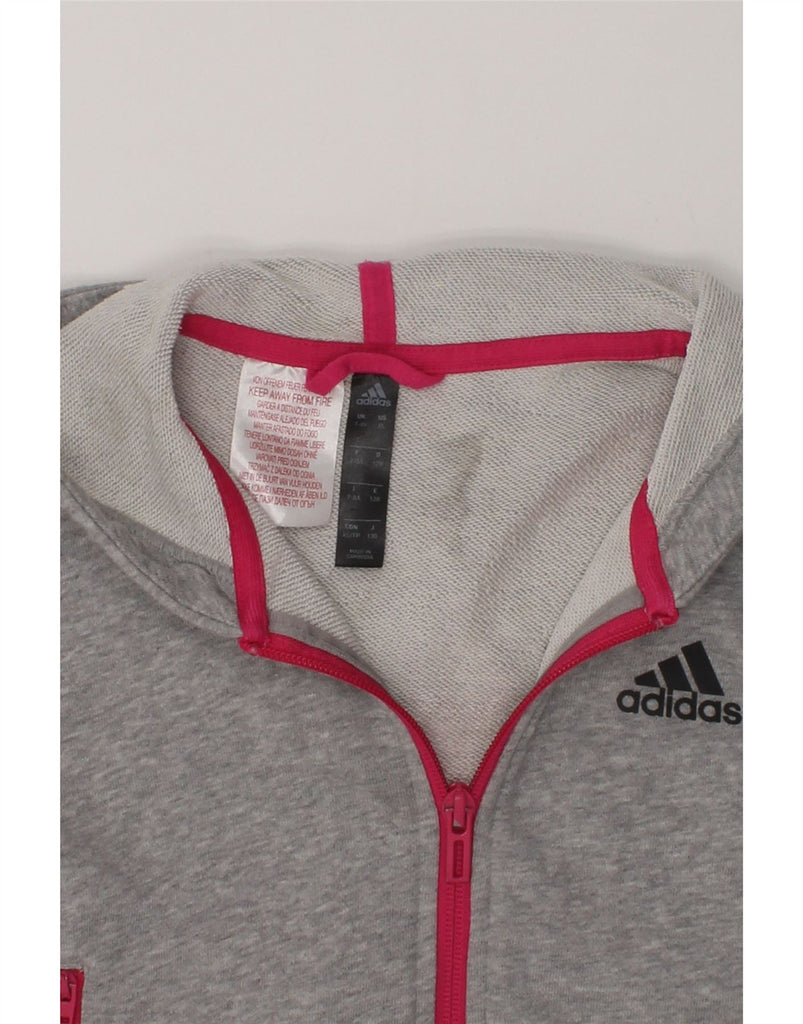 ADIDAS Girls Graphic Zip Hoodie Sweater 7-8 Years Grey Cotton | Vintage Adidas | Thrift | Second-Hand Adidas | Used Clothing | Messina Hembry 