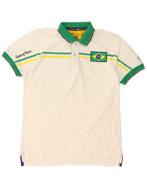 Slam Mens Graphic Polo Shirt Small White Colourblock Cotton