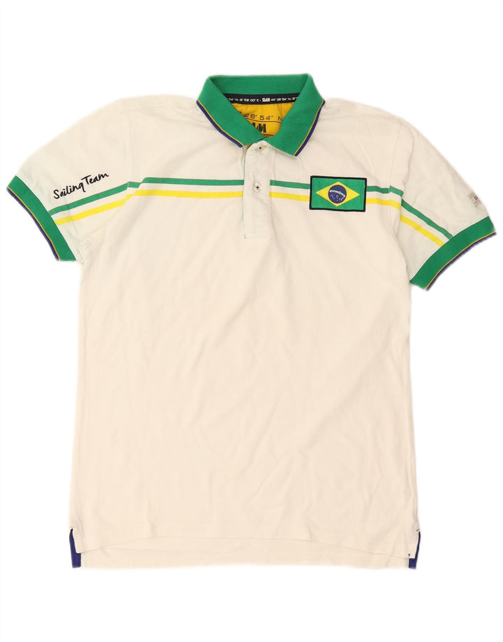 Slam Mens Graphic Polo Shirt Small White Colourblock Cotton