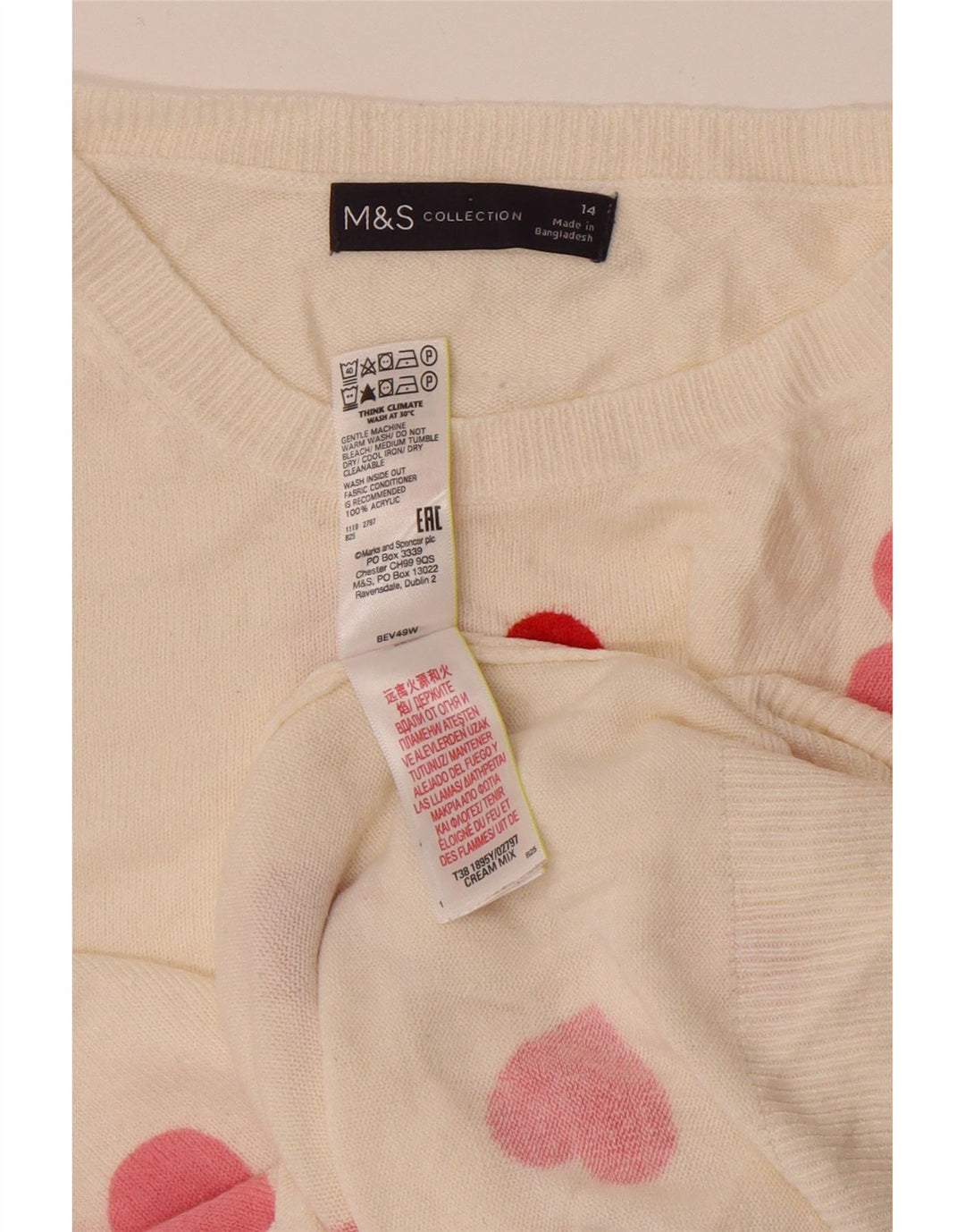 Marks & Spencer Womens Crew Neck Jumper Sweater UK 14 Medium White Heart