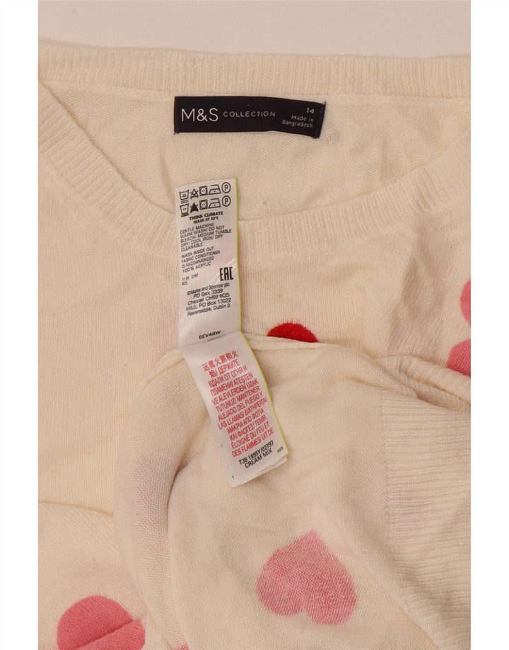 Marks & Spencer Womens Crew Neck Jumper Sweater UK 14 Medium White Heart