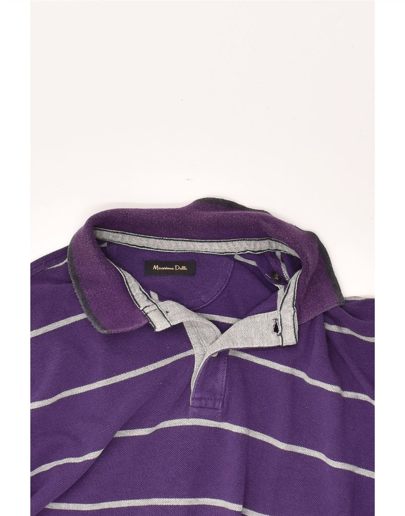 MASSIMO DUTTI Mens Long Sleeve Polo Shirt Medium Purple Striped Cotton | Vintage Massimo Dutti | Thrift | Second-Hand Massimo Dutti | Used Clothing | Messina Hembry 