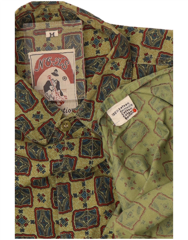 Vintage Mens Shirt Medium Green Geometric Cotton