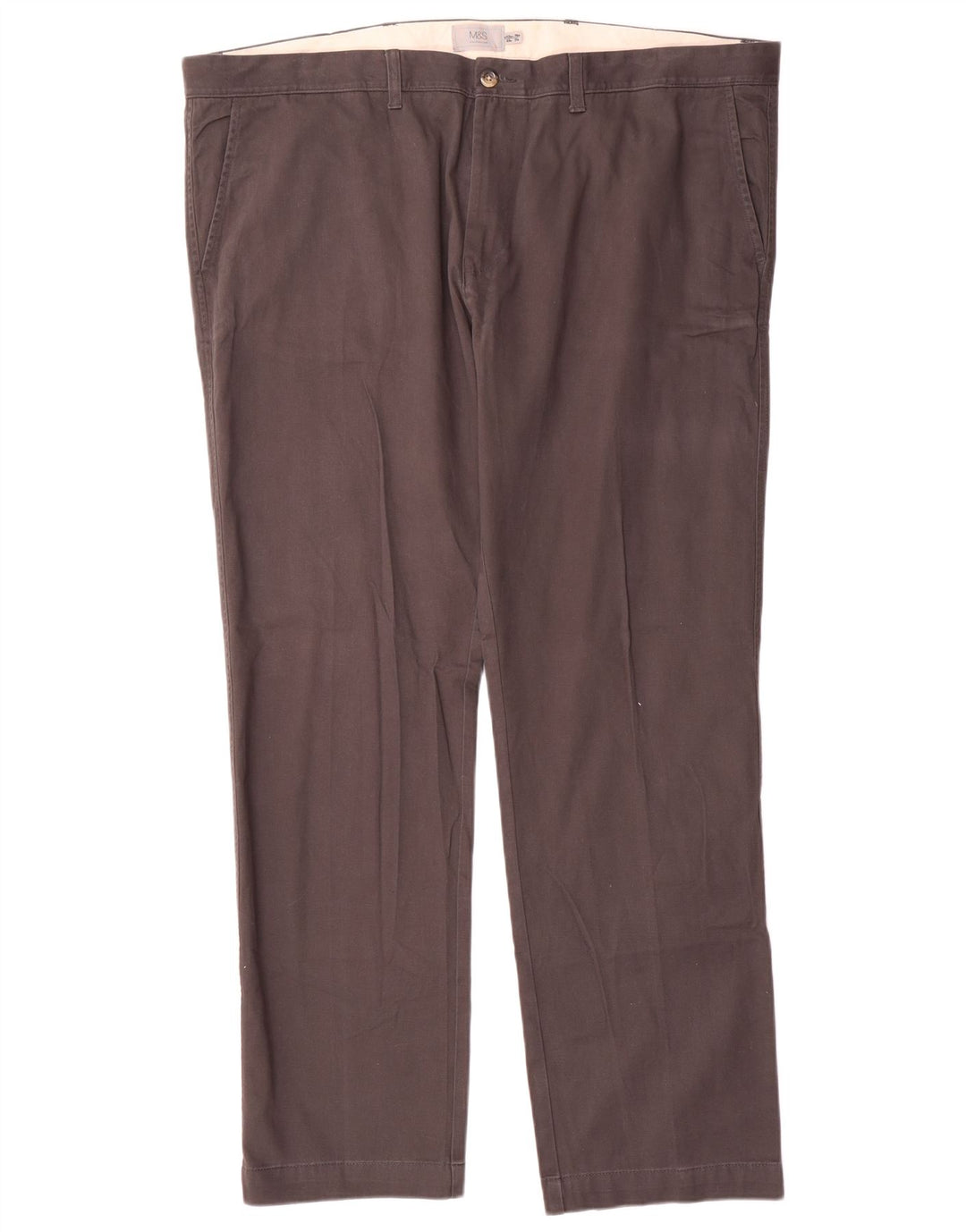 Marks & Spencer Mens Straight Chino Trousers W44 L31 Grey Cotton
