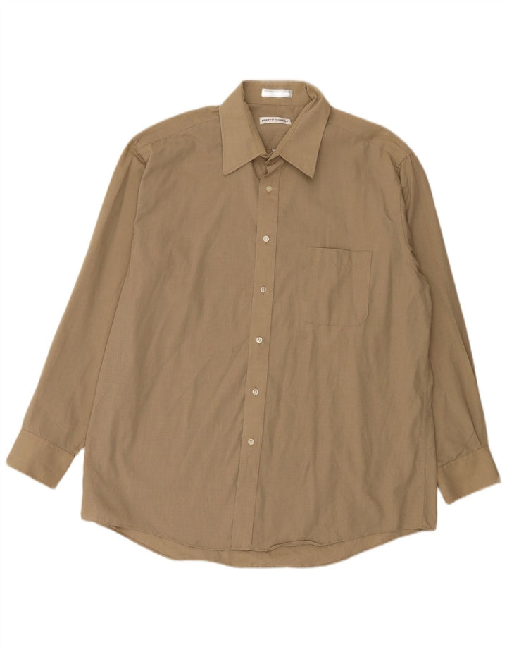 Pierre Cardin Mens Shirt Size 16 1/2 Large Brown Polyester