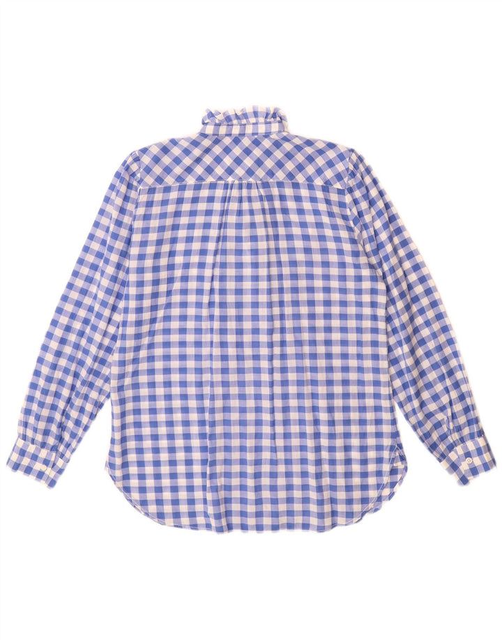 J. Crew Womens Ruffle Front Long Sleeve Shirt Blouse US 4 Small Blue Check