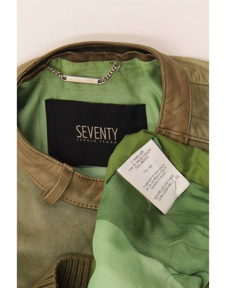 Seventy Womens Leather Jacket IT 42 Medium Green Leather