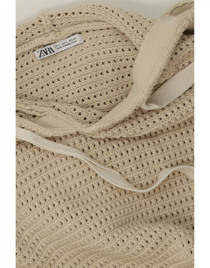 Zara Mens Hooded Jumper Sweater Large Beige