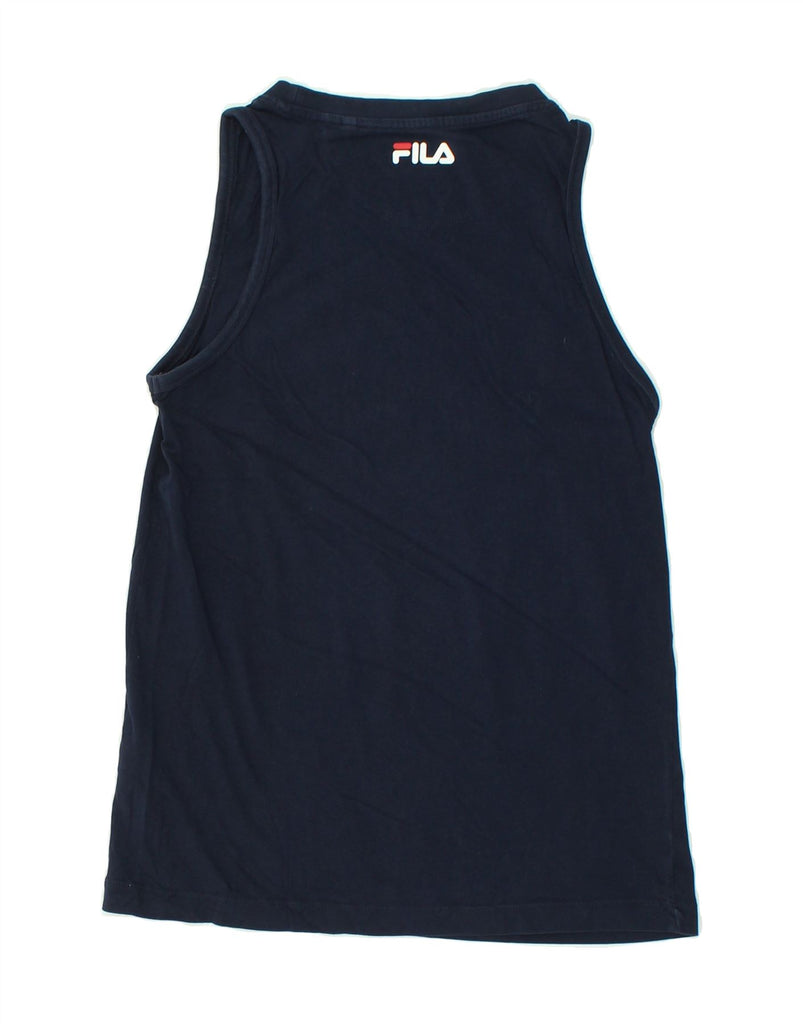 FILA Womens Graphic Vest Top UK 10 Small Navy Blue Cotton | Vintage Fila | Thrift | Second-Hand Fila | Used Clothing | Messina Hembry 