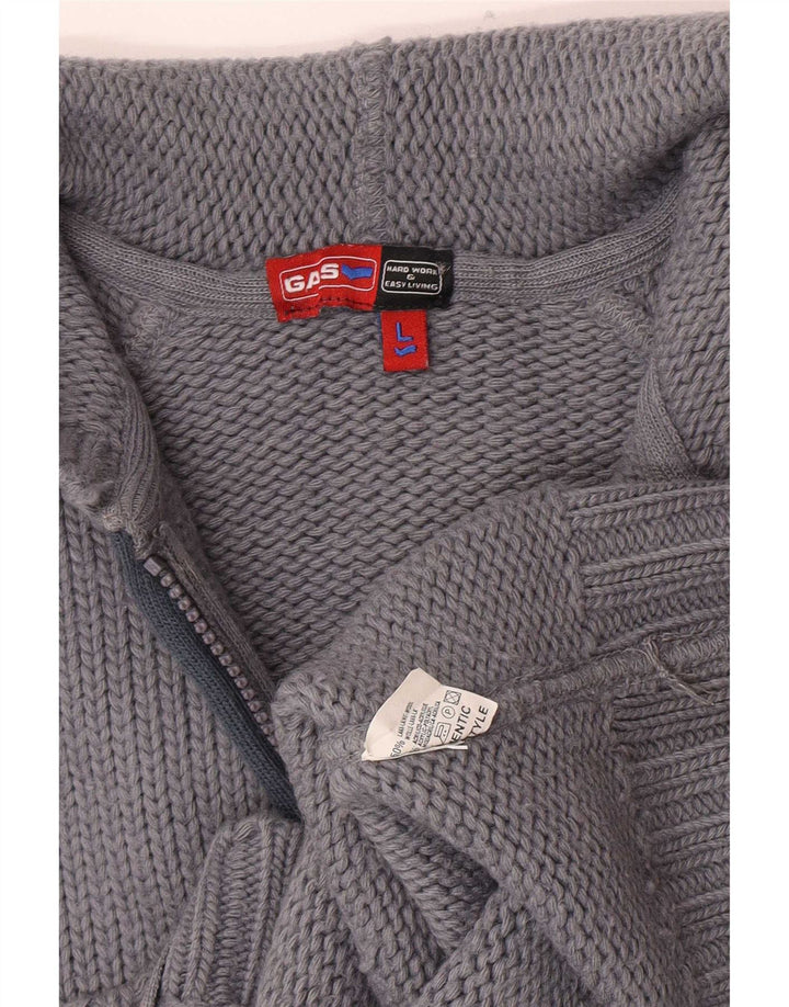 Gas Mens Hooded Cardigan Sweater Large Grey Wool