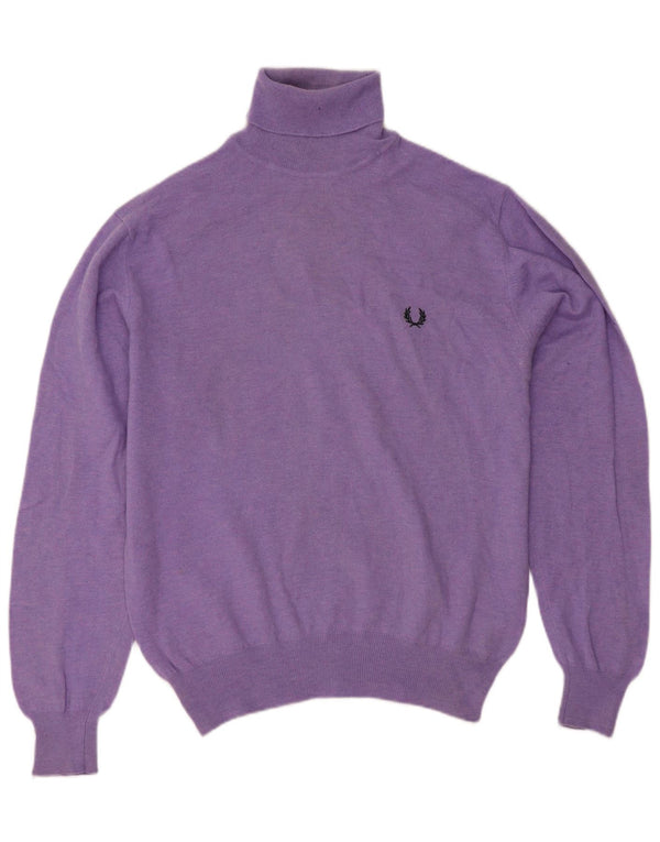 Fred Perry Mens Regular Fit Roll Neck Jumper Sweater Large Purple Wool