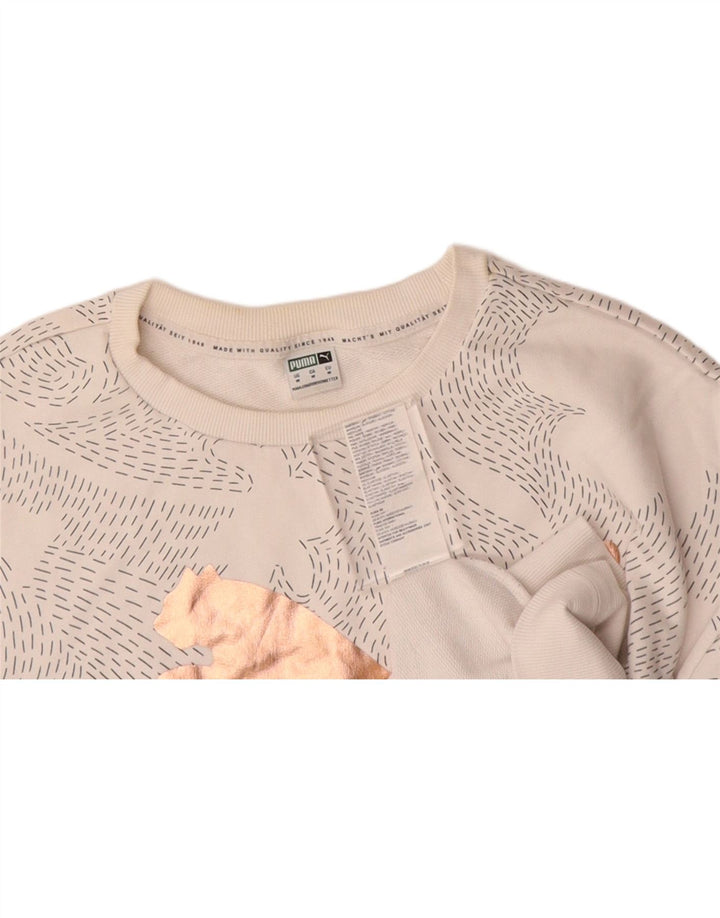 PUMA Womens Graphic Sweatshirt Jumper UK 14 Medium White Floral Cotton Vintage Puma and Second-Hand Puma from Messina Hembry 