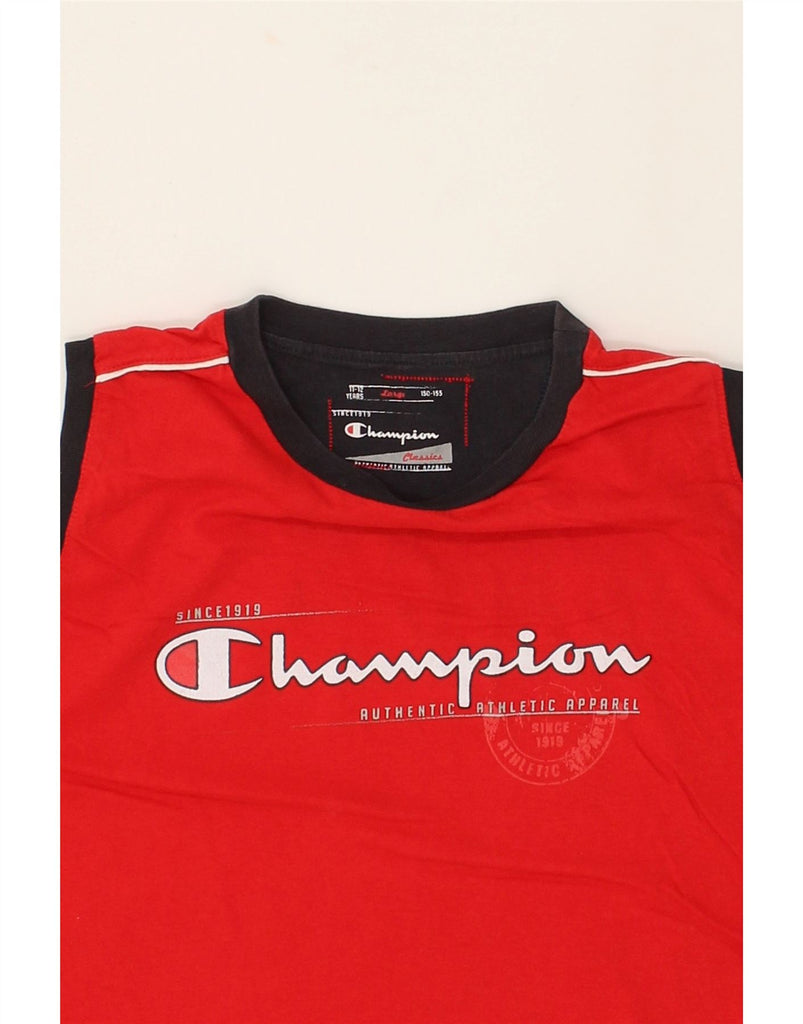 CHAMPION Boys Classic Graphic Vest Top 11-12 Years Large  Red Cotton | Vintage Champion | Thrift | Second-Hand Champion | Used Clothing | Messina Hembry 