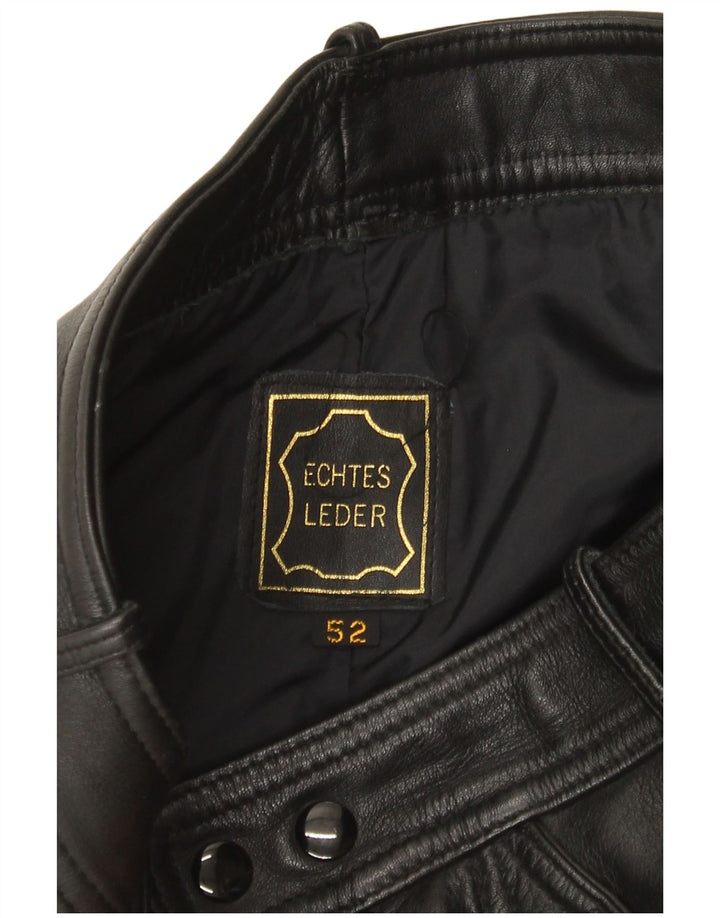 Vintage Womens Straight Leather Trousers IT 52 2XL W30 L28 Black Leather