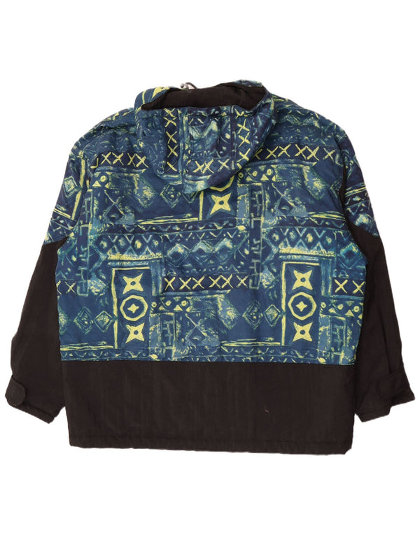 RODEO Mens Hooded Pullover Ski Jacket UK 46 3XL Black Geometric