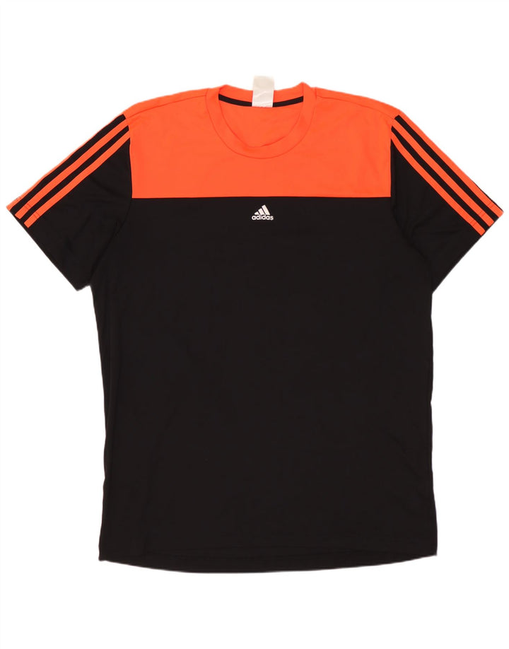 ADIDAS Mens Graphic T-Shirt Top Large Black Colourblock Polyester