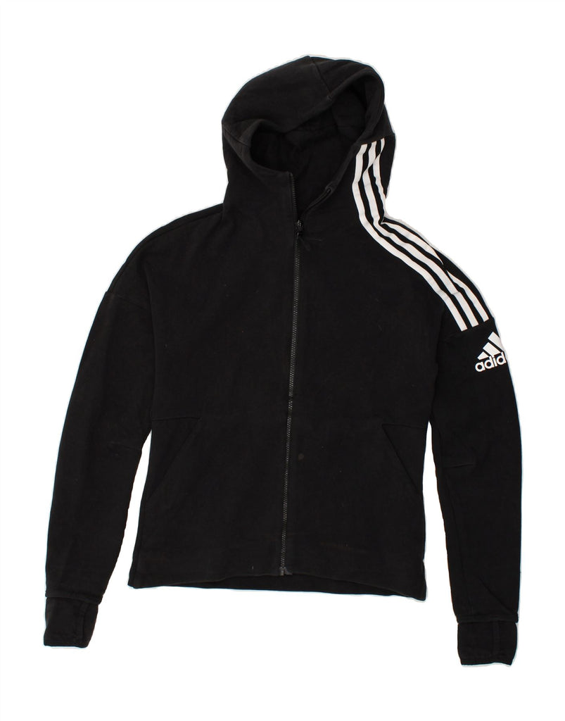 ADIDAS Womens Zip Hoodie Sweater UK 12/14 Medium Black Cotton | Vintage Adidas | Thrift | Second-Hand Adidas | Used Clothing | Messina Hembry 