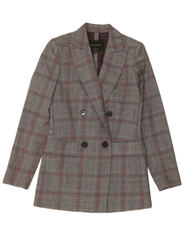 Massimo Dutti Womens Longline Blazer Jacket EU 34 2XS Grey Houndstooth