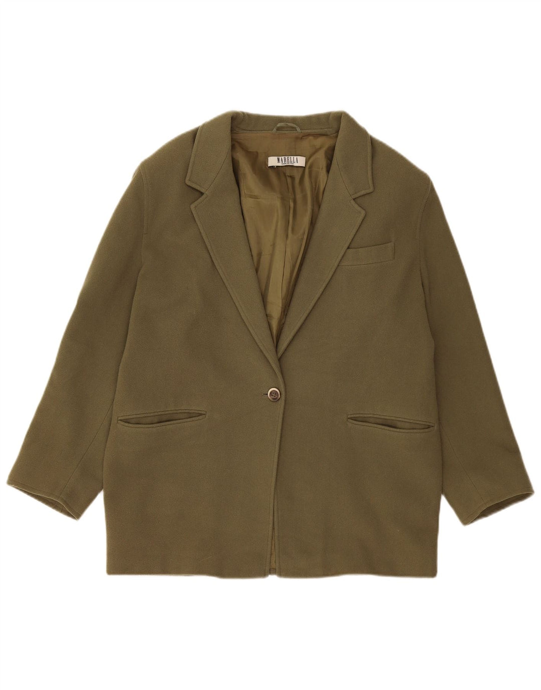 Marella Womens 1 Button Blazer Jacket UK 16 Large Khaki Cashmere