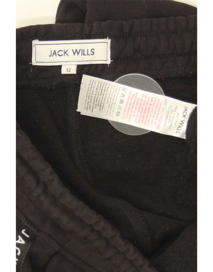 Jack Wills Womens Graphic Tracksuit Trousers Joggers UK 12 Medium Black