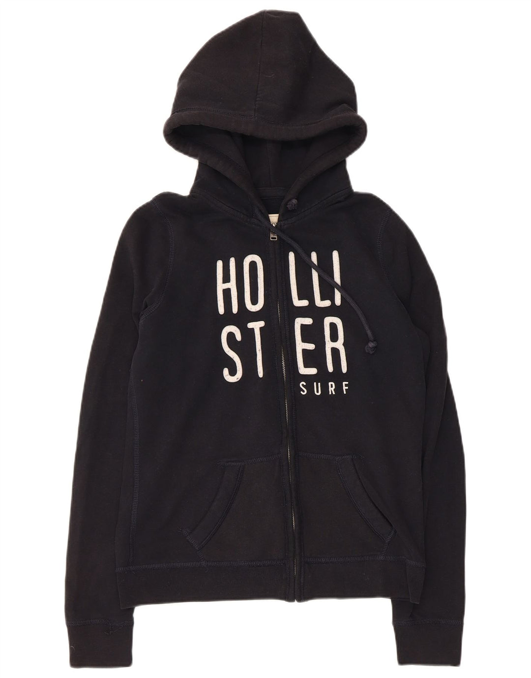 HOLLISTER Womens Graphic Zip Hoodie Sweater UK 12 Medium Black