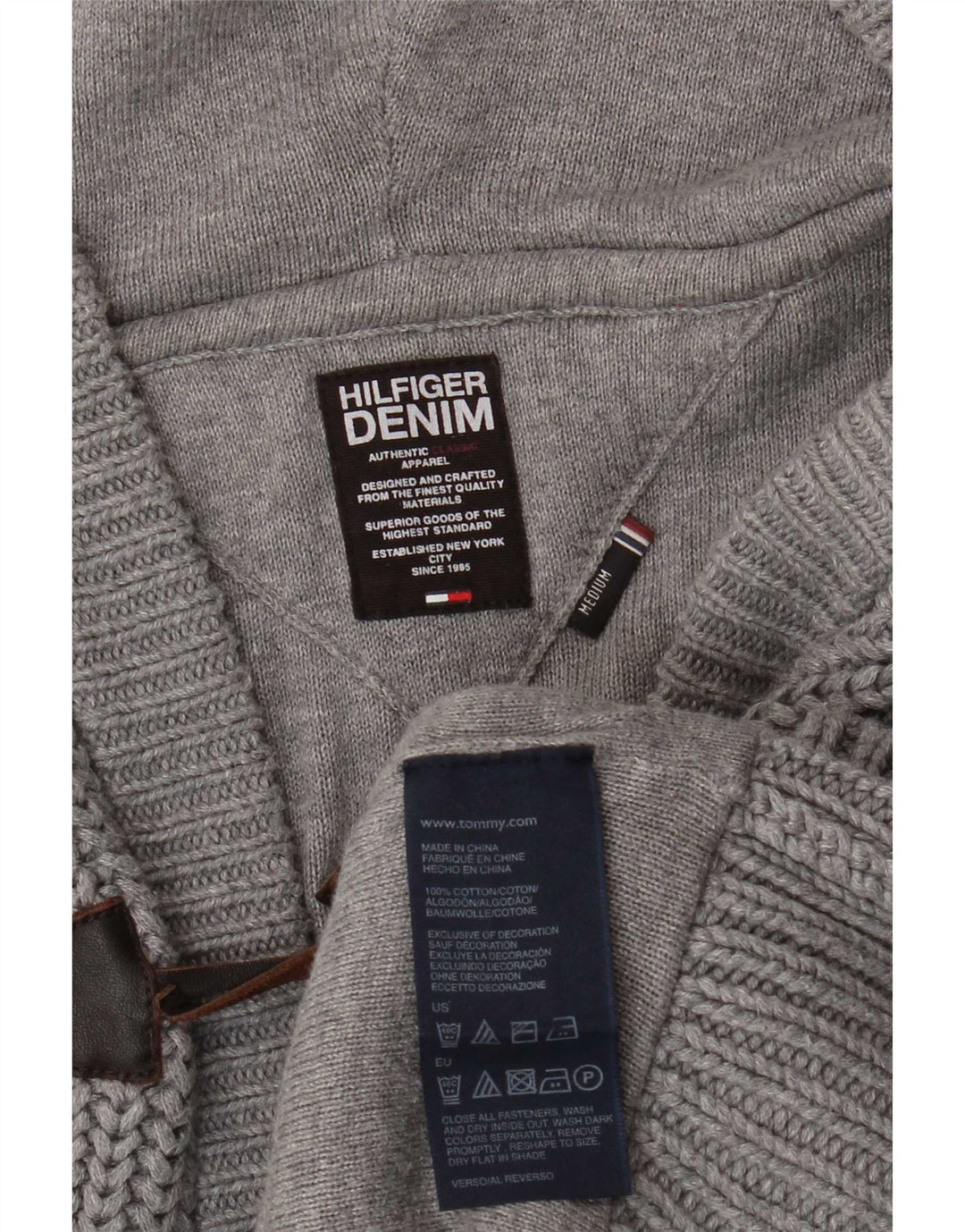Tommy Hilfiger Mens Hooded Cardigan Sweater Medium Grey Cotton