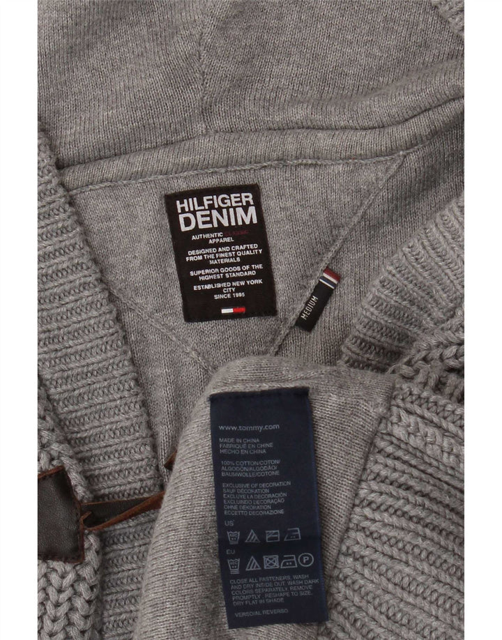Tommy Hilfiger Mens Hooded Cardigan Sweater Medium Grey Cotton