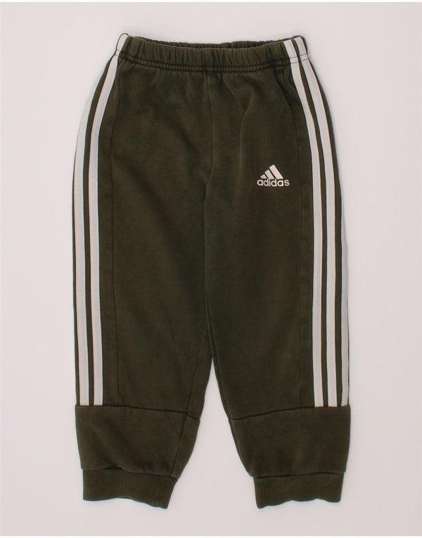 ADIDAS Boys Tracksuit Trousers Joggers 2-3 Years  Khaki Cotton